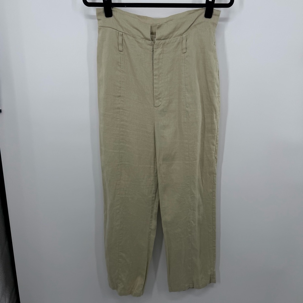 Reformation 100% Linen Light Green Fold over Pants